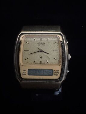 Citizen Two-Display Quartz Watch in Silver and Cream